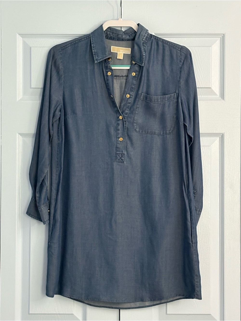 Michael Kors Chambray Denim Blue Long Sleeve Tunic Dress sz S